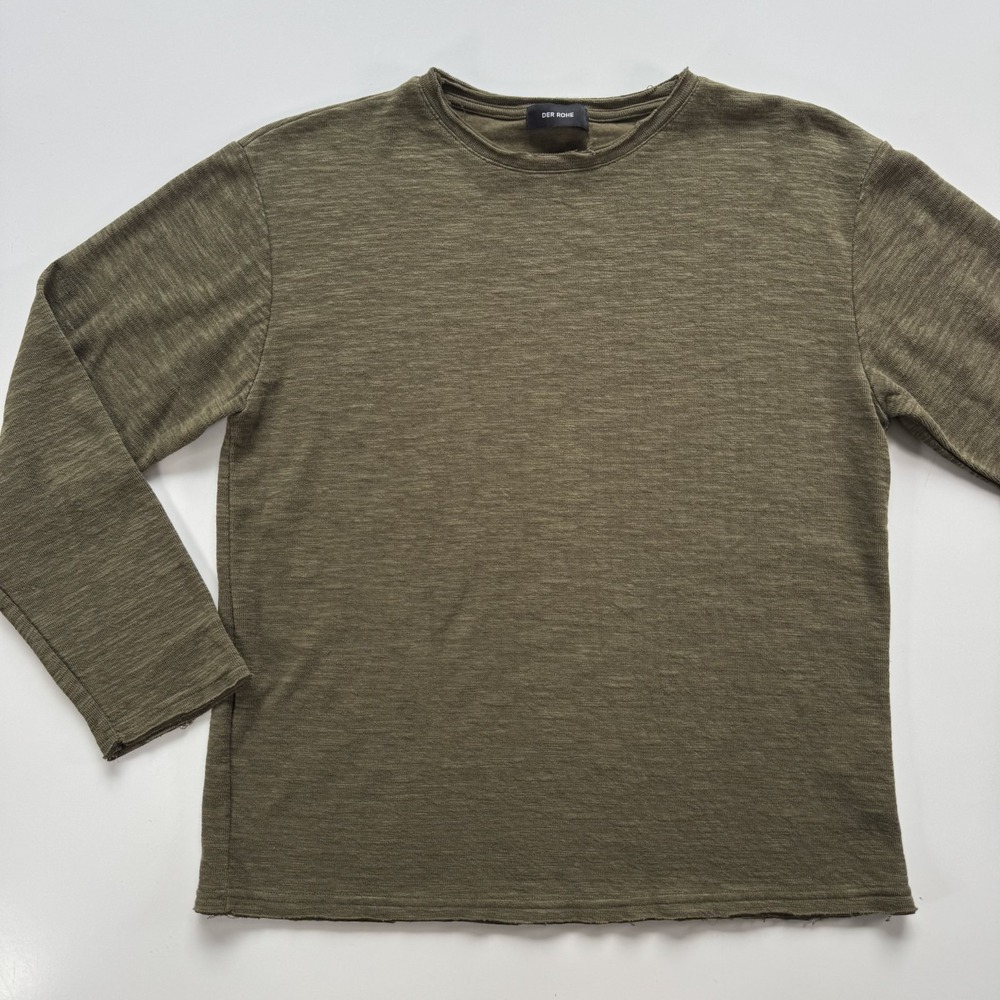 DER ROHE Long Sleeve Raw Hem Top Mens Medium F Green‎ Slub Made in Korea